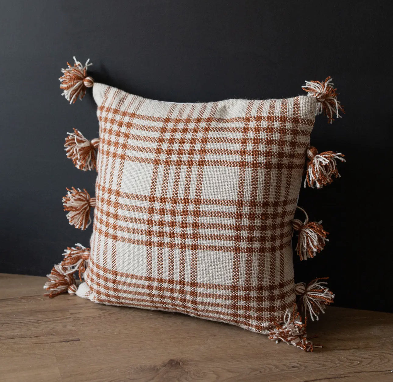 Remi 18x18 Plaid Outdoor Pillow Rust Polyester