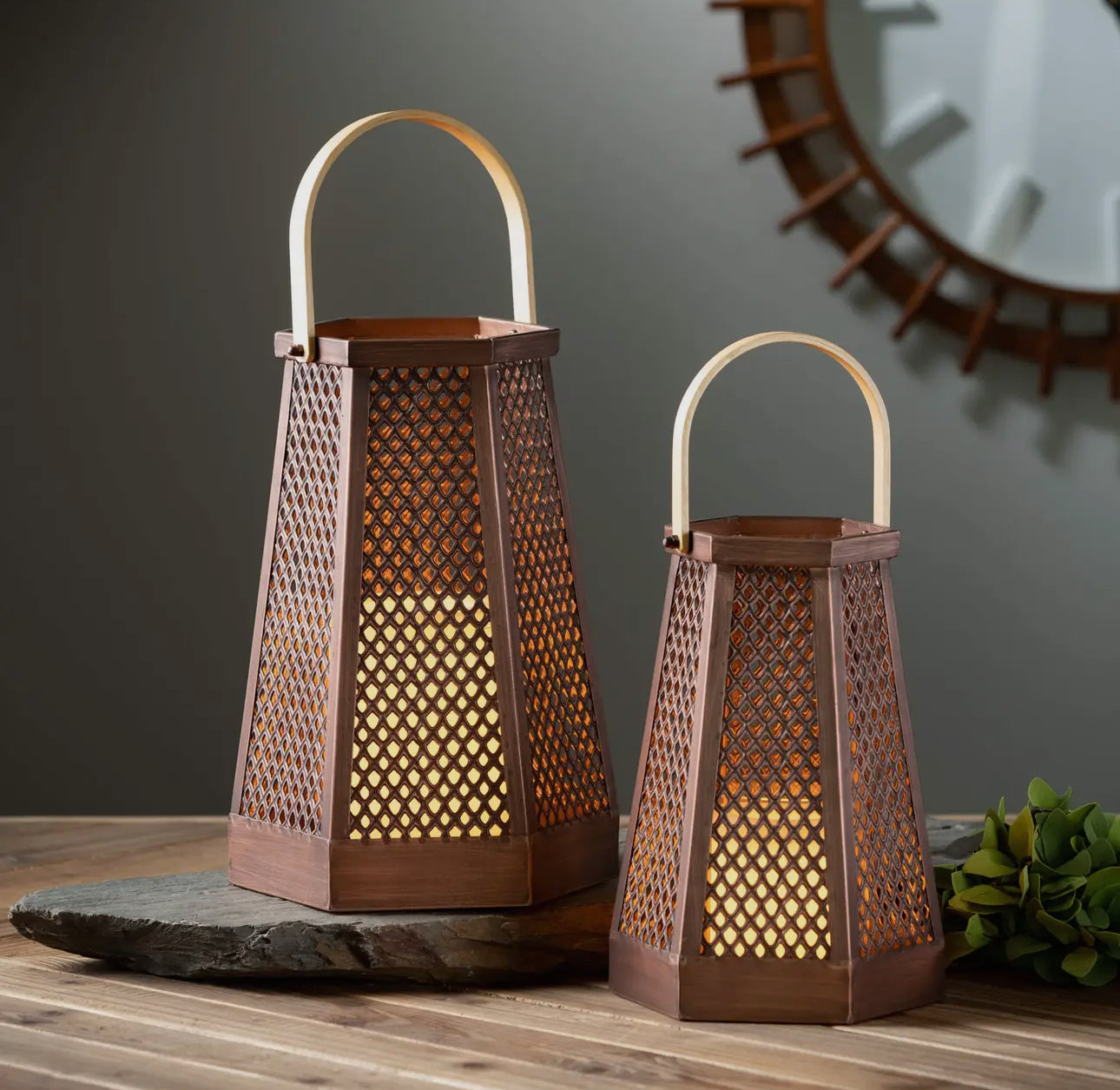 Pierced Metal & Wood Lanterns