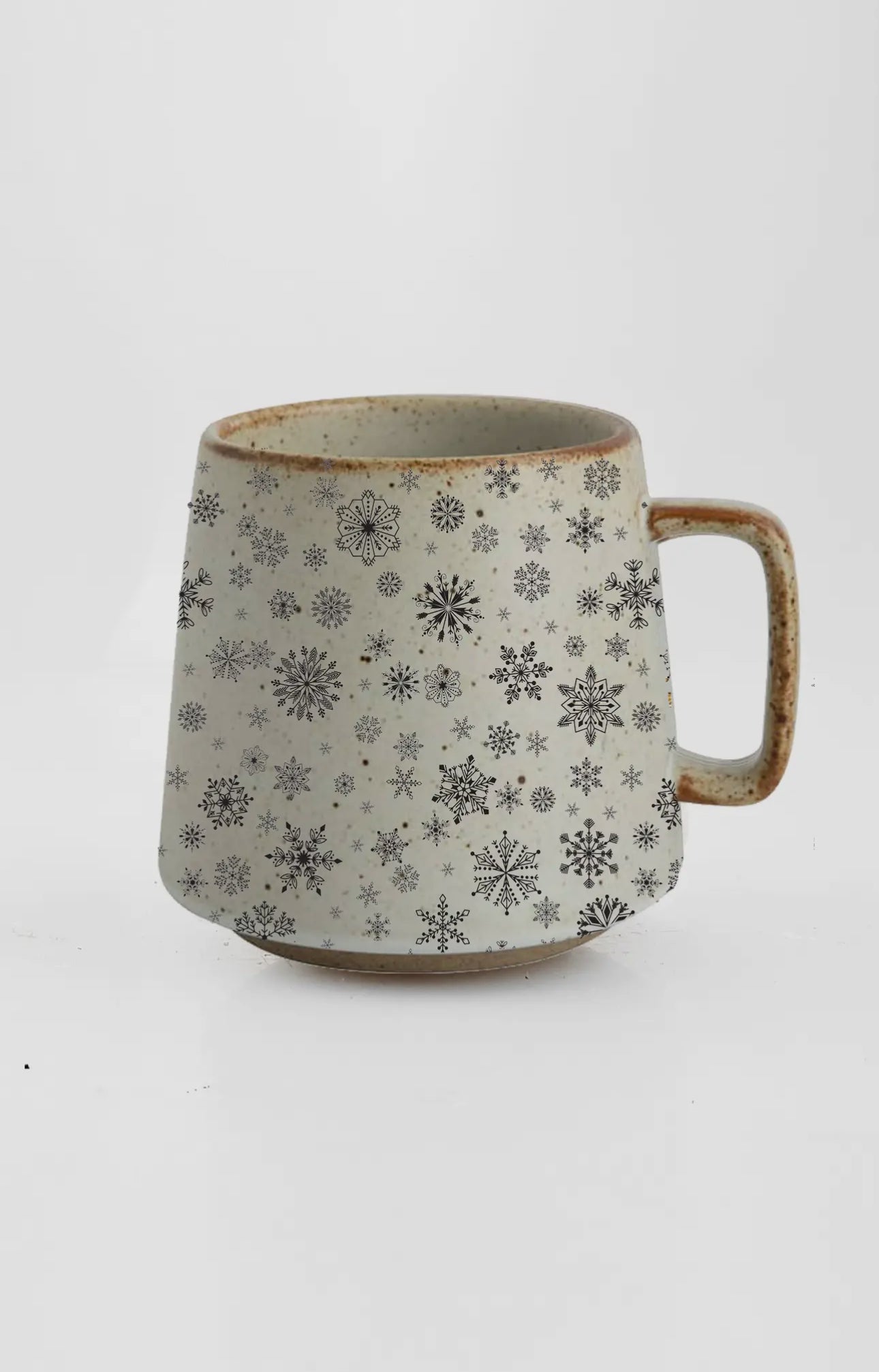 Frostflake Stoneware Mug with Dark Wood Coaster