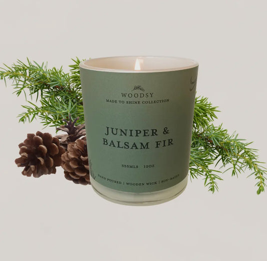 Juniper & Balsam Fir - 12oz Golden Lid Wooden Wick Candle